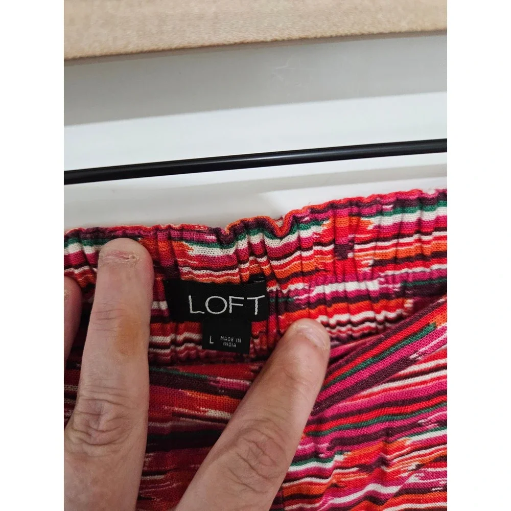 LOFT Womens Red Multi Stripe Ikat‎ Pull On Linen Blend Shorts 567402 Size L